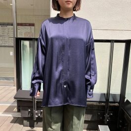 トリアセテートサテンシャツ ネイビー